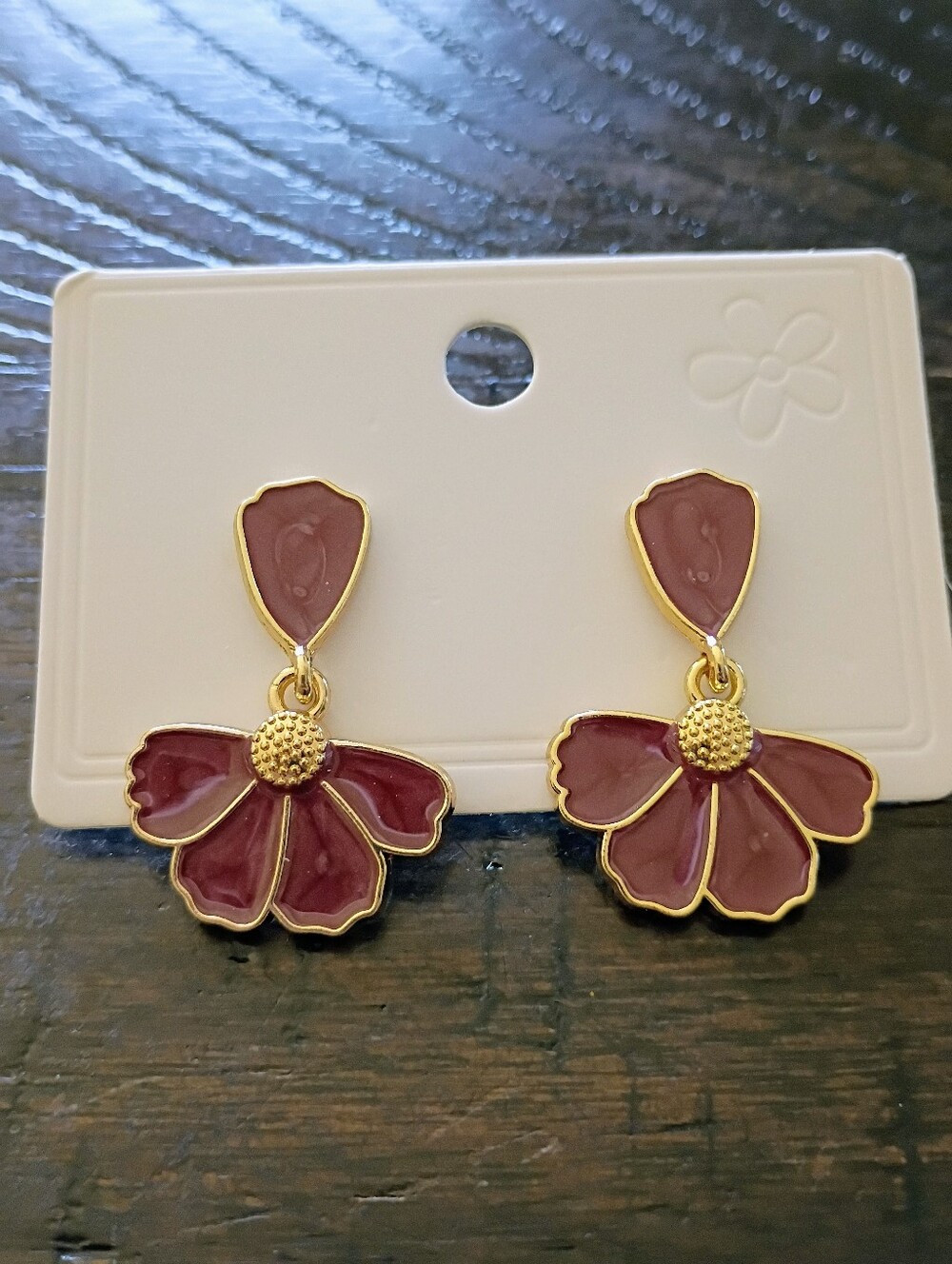 New Elegant Gold and Burgundy Floral Earrings